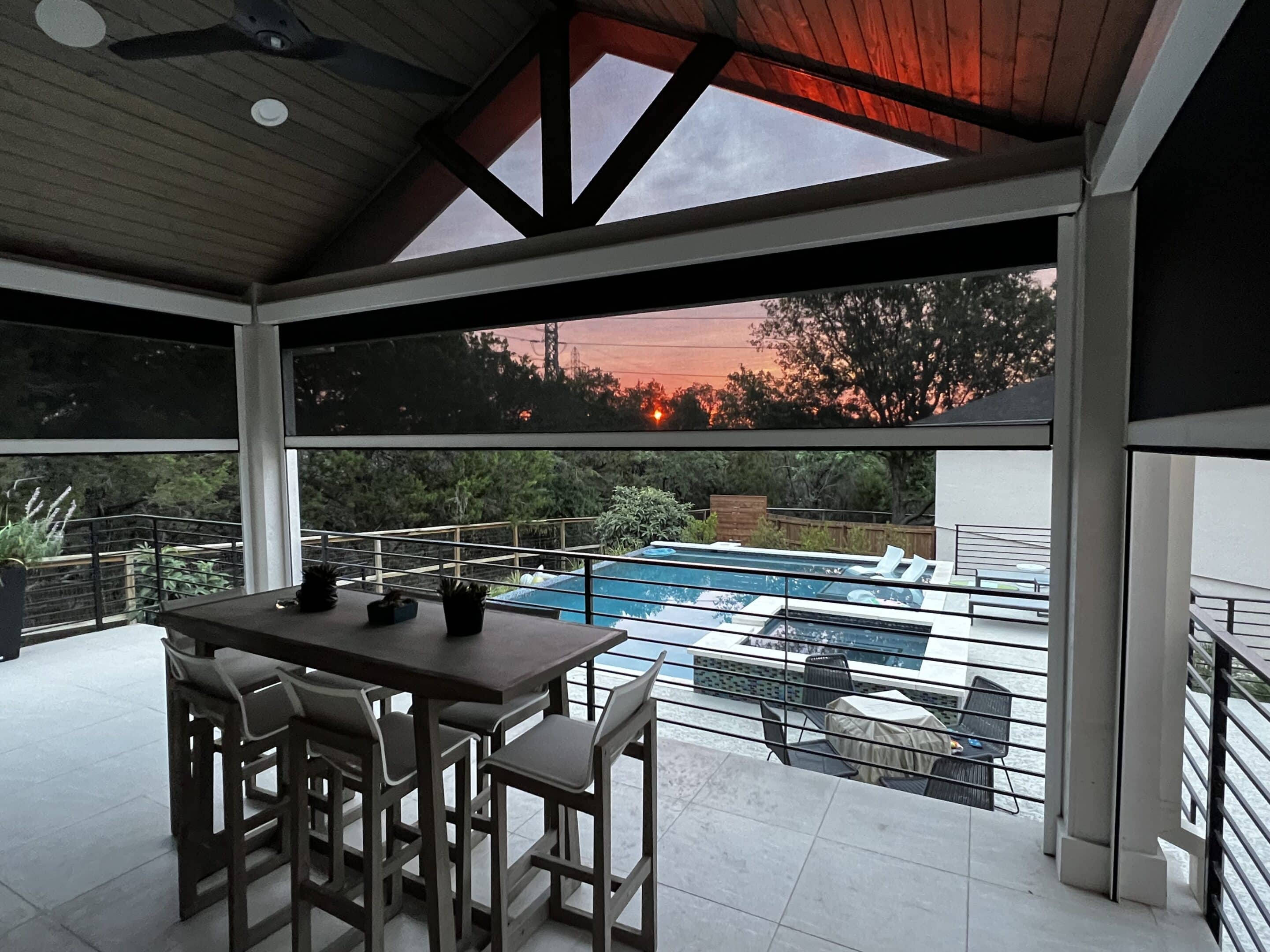 Black Exterior Solar Shades By Pool